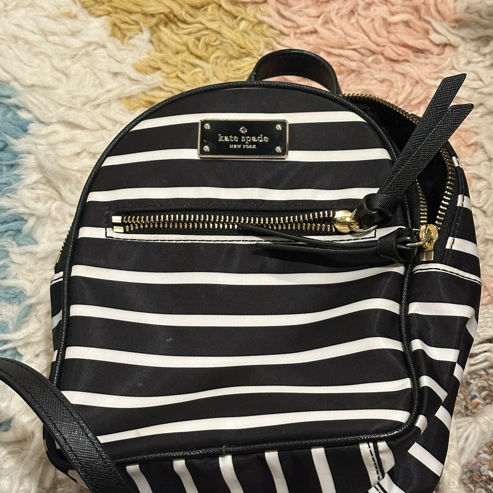Kate Spade Black and White Striped Backpack